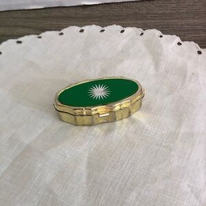 Vtg Gold and Green Travel Pill Box